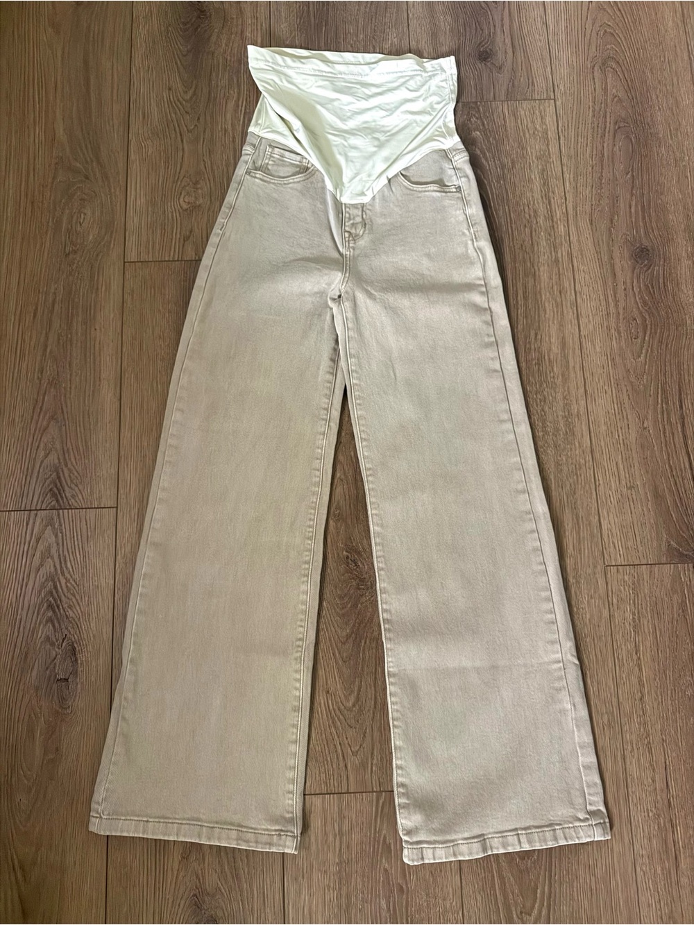 PinkBlush High-Waist Wide Leg Maternity Jeans in Tan